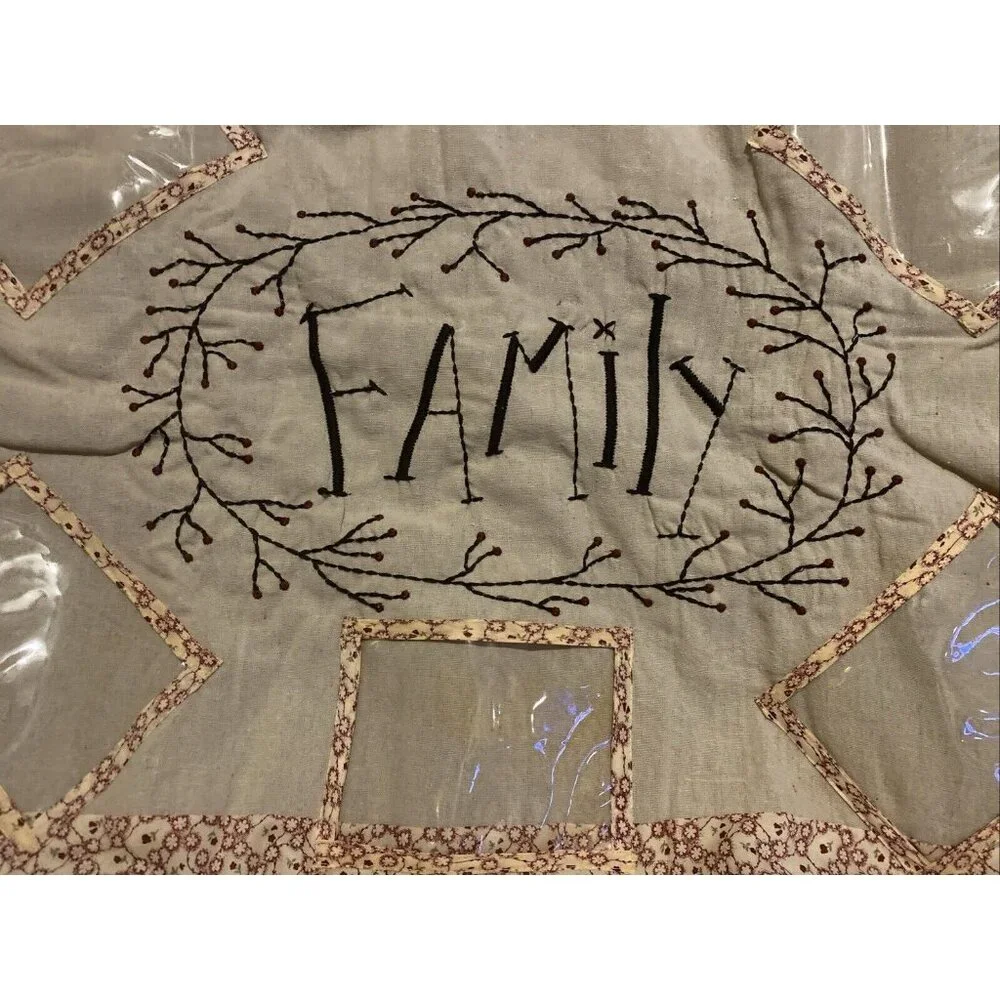 Quilted Wall Hanging Family Embroidered Picture Frame Country Core 37x28 Cottage
